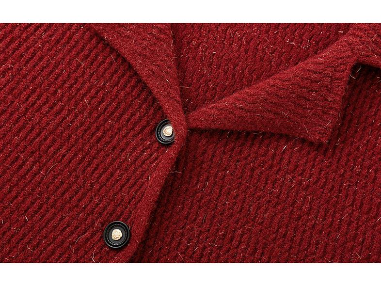 Plus Size Elegant Suit Collar Xiang Style Jacket Winter Knit Cardigan for Women