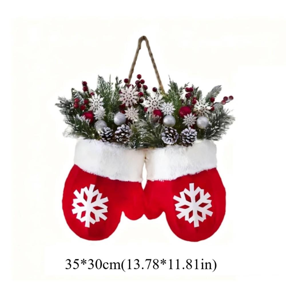 Med LED-lampor Julvantekrans Konstgjorda bär Juldörrgirlang Nyår