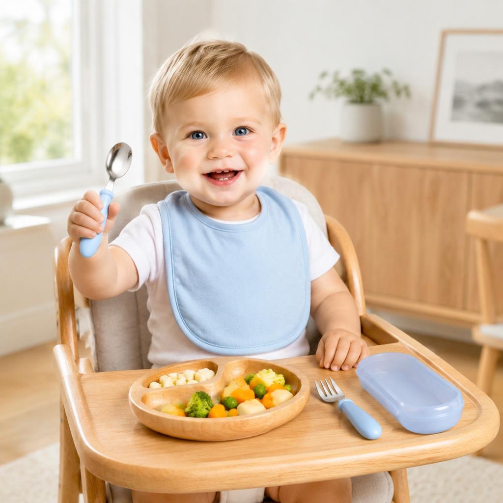 304 Stainless Steel Baby Cutlery Set Fork Spoon with Portable Storage Case Three Piece Set Safe Durable Infant Feeding Utensils