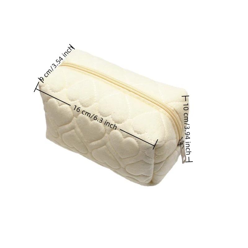 Love Pattern Plush Makeup Bag For Women Portable Travel Commuting Large Cosmetic Bags Zipper Toiletry Bag Washing Storage Bags