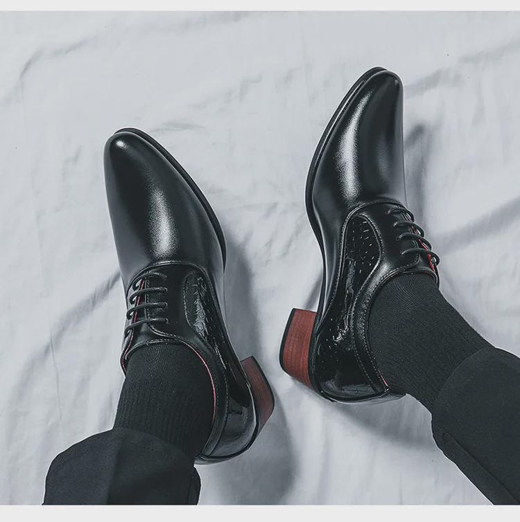Pantofi cu toc înalt din piele cu vârf ascuțit pentru bărbați - Stil coreean-britanic, Business Casual, Pantofi de nuntă care adaugă înălțime