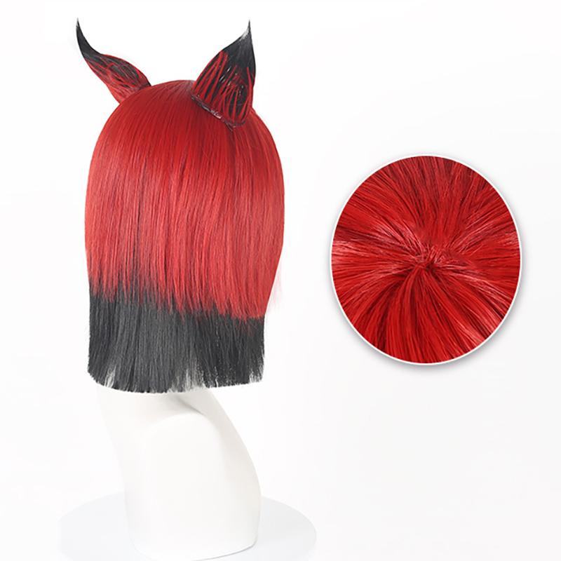 Peruca de Cosplay Alastor O Demônio do Rádio Personagem de Hazbin Hotel Cabelo Vermelho-Cinzento Preciso com Antena de Orelha