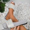 Fashion Women Slippers 2025 New Pearl Flat Slippers Plus Size Square Head Beach Shoes Women Holiday Lightweight Sandals Slides Women