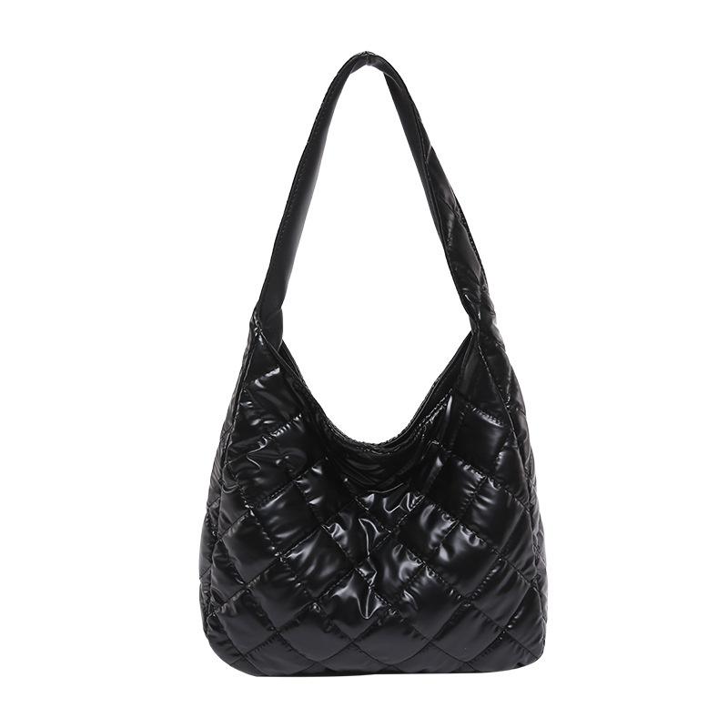 

Trendy Cotton Fabric Tote Bag For Women Featuring Elegant Diamond Stitching Ideal For Casual Use чёрный
