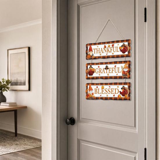 Farmhouse Thanksgiving Wooden Wall Decor, Autumn Fall Porch Sign, Waterproof & Fade-Proof Boxwood Plaque, Ready to Hang Indoor Outdoor Art