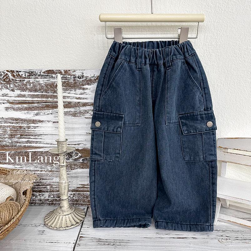 

Children s Fleece-lined Cargo Pants - Autumn 2025 Korean Style, 3D Pockets, Loose Fit, Small to Medium Sizes. 120 cm Темно-синій