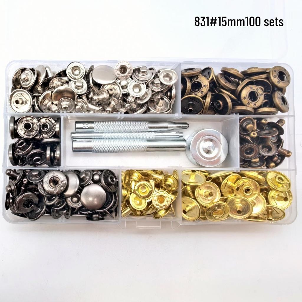 Metal Four-Hole Snap Fastener Tool Set with Four-Color Invisible Mother-Child Buckle (100 Pieces, Types 831 & 633)