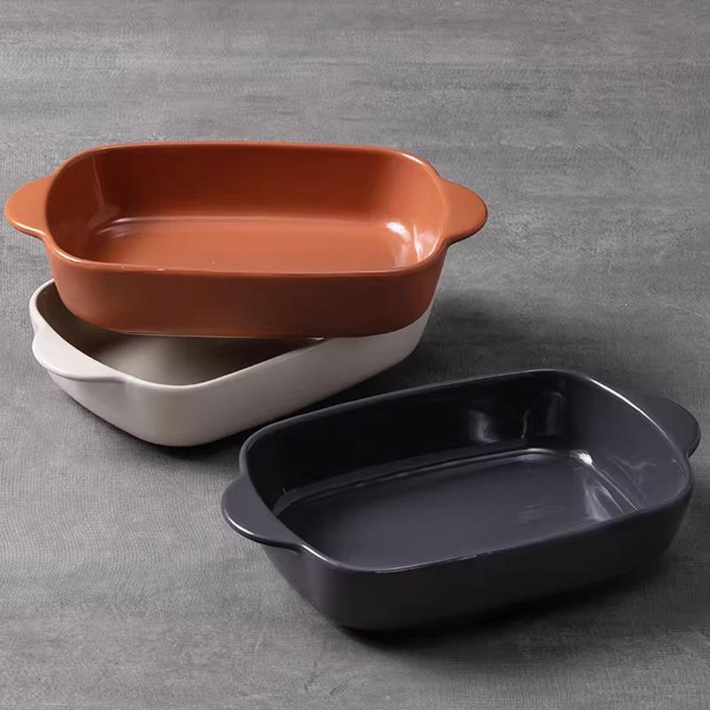 Household Ceramic Baking Plate Rectangular Oven Microwave Oven Special Cheese Baking Rice Plate Household Ears Baking Bowl