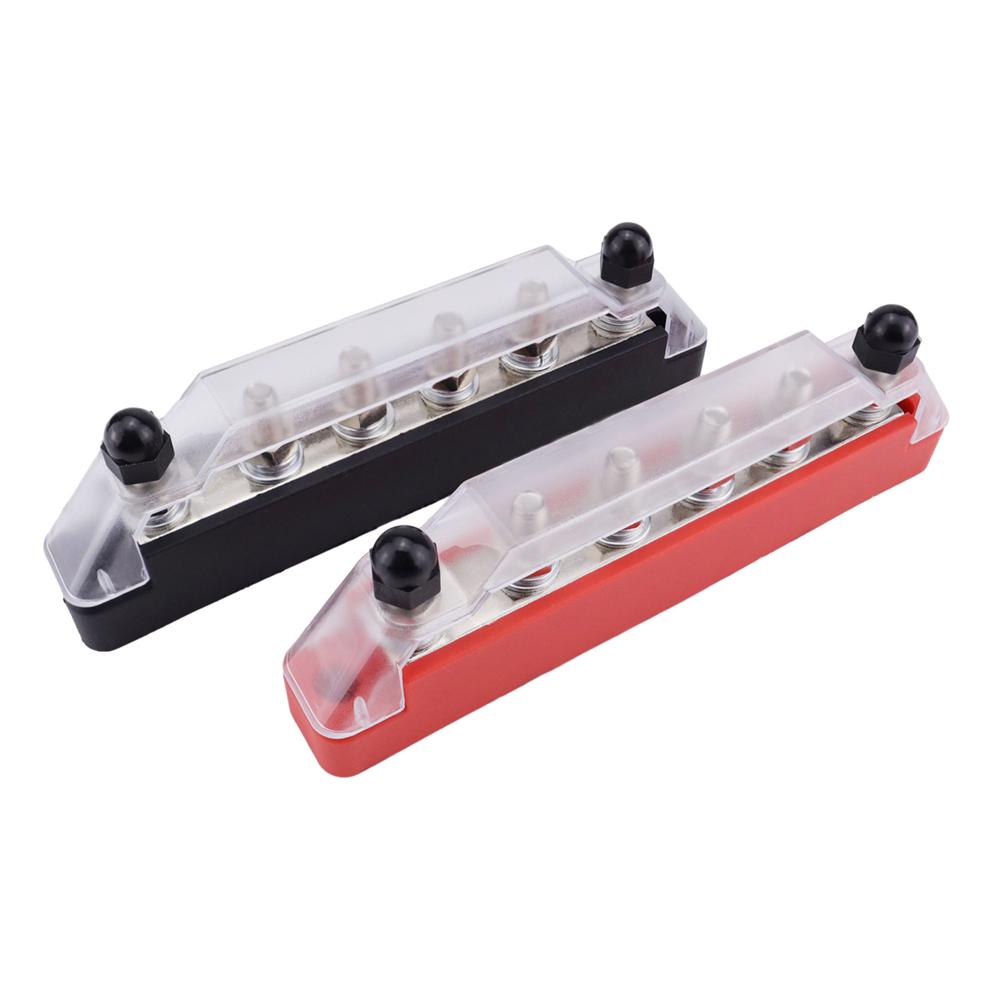 Bus Bar Marine 12V-48V Power Distribution Block with Cover with 6 x 1/4” (M6) Post Battery 12V Bus Bar for Car Boat Marine