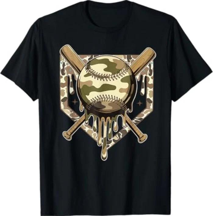 

Baseball Drip For Boys Ice Cream Dripping Boys Baseball Camo T-Shirt 2XL
