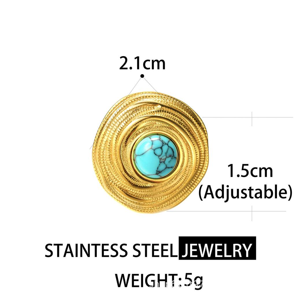 Women's 18K Gold Retro Turquoise Ring – Adjustable, Fade-Resistant Stainless Steel