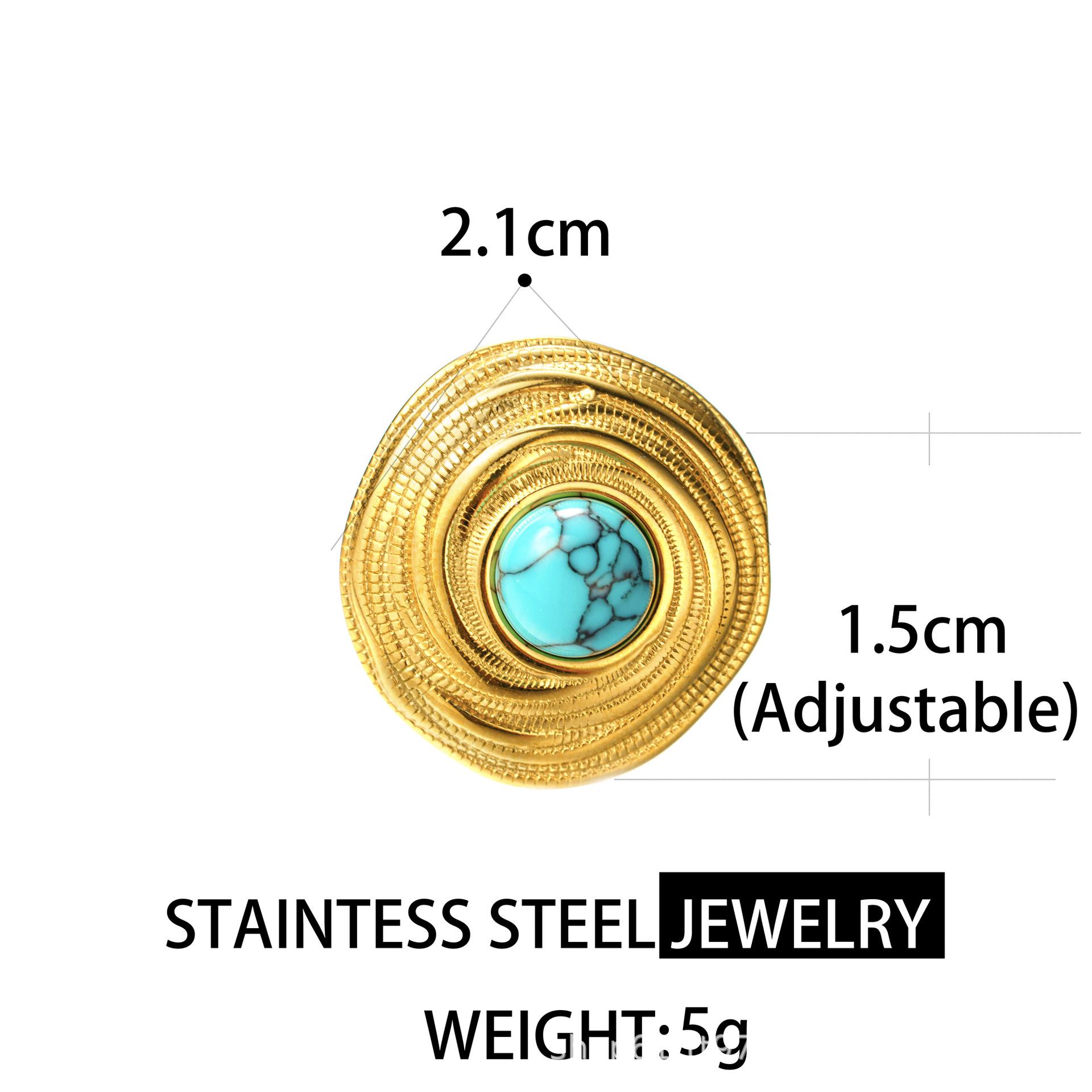 Women s 18K Gold Retro Turquoise Ring – Adjustable, Fade-Resistant Stainless Steel Green Turquoise Variant