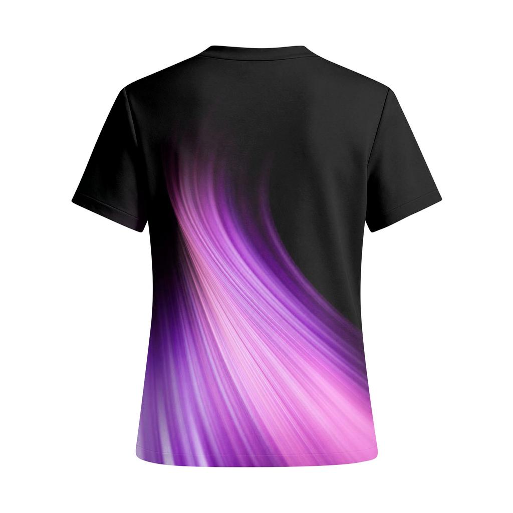 Women V Neck Short Sleeve Scrub Top with Pockets Printed Shirt for Healthcare Professionals Uniform
