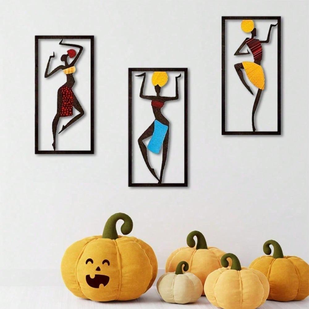 Wrought Iron African Dancer Wall Art, Boho Home Decor, Mid-Century Modern Metal Sculpture For Living Room