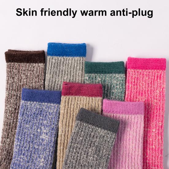 1 Pair Women Winter Socks Mid-tube Cotton Socks Elastic Rib Cuffs Socks for Hiking Sports Machine Washable Keep Warm Anti-slip Daily Stockings