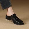 Fashion Elegant Women Summer New Square Toe Cowhide Genuine Leather Slides Shoes Office Ladies Work Med Heels Slip On Loafers Slippers
