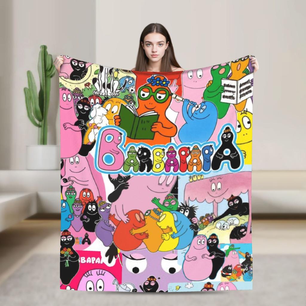 Barbapapa Barbamama Family  Flannel Blankets  Warm Throw Blanket for Bedroom Travel Pattern Bedspread Sofa Bed Cover