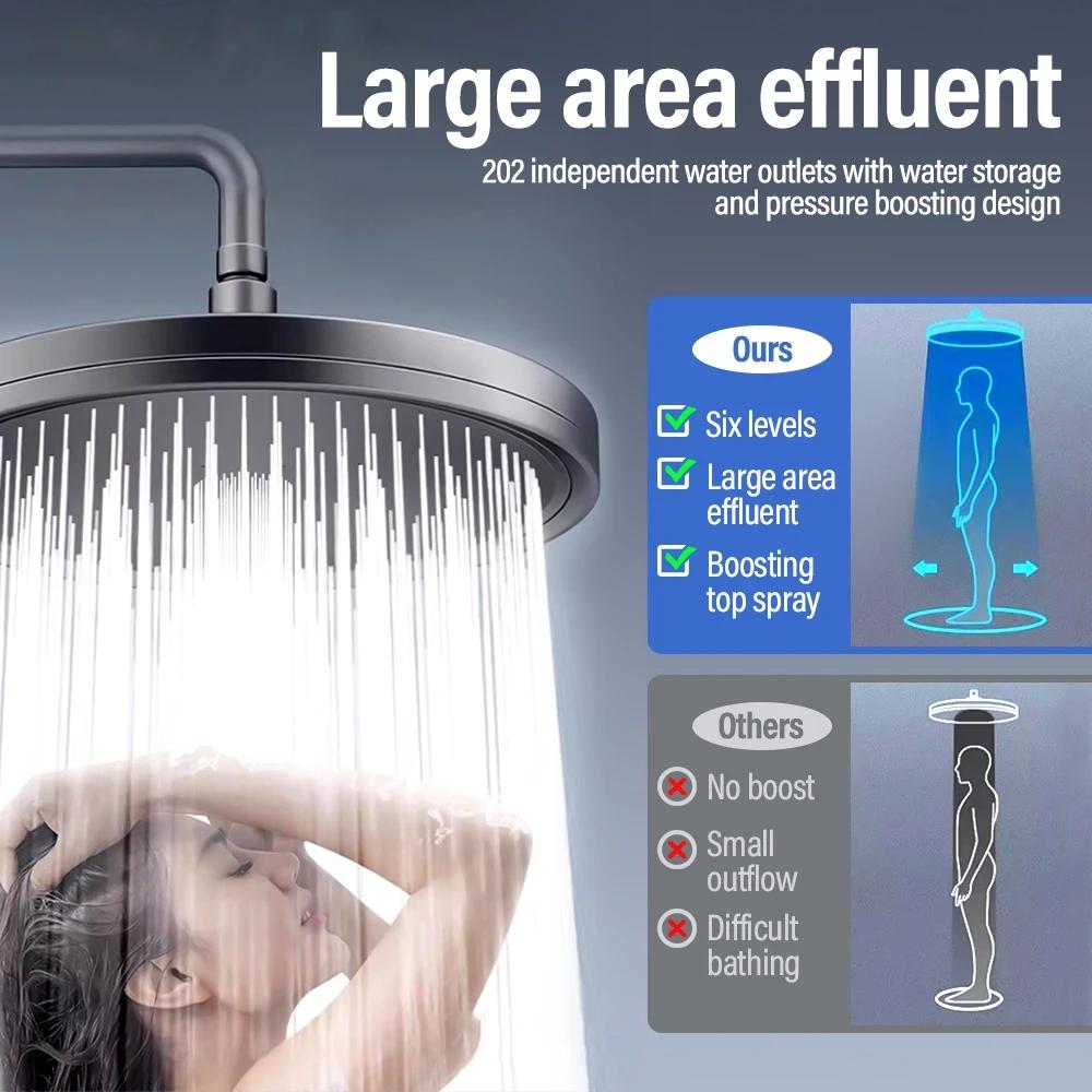 New 230mm Big Panel Large Flow Supercharge Ceiling Mounted Shower Head Set 6 Modes High Pressure Bathroom Showerhead with Filter