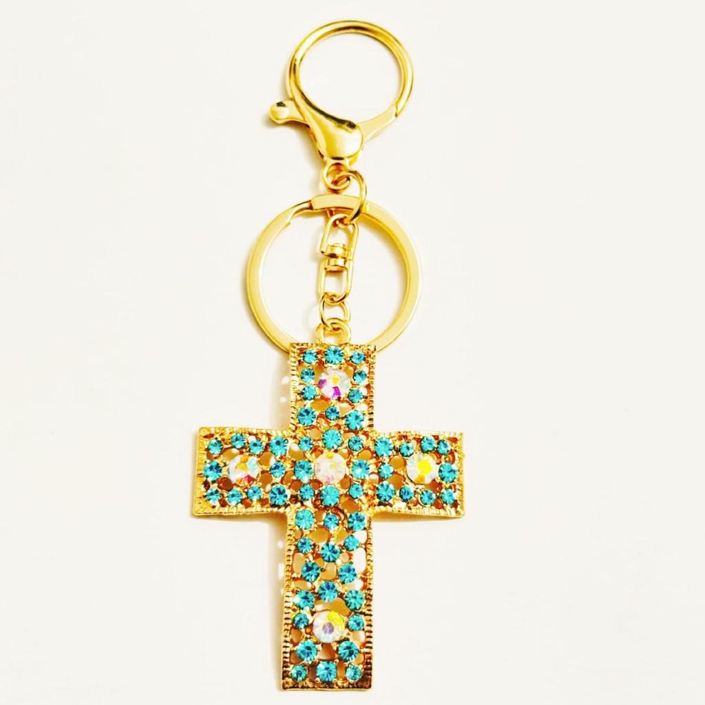 Rhinestone Cross Charm Keychain & Pendant - Vintage Style
