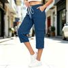 Women Casual Loose Fit Cargo Pants Mid Calf Length Drawstring Waist Elastic Band Pocket Design Comfortable Workwear