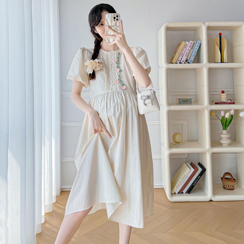 Elegant Summer 2026 Short Sleeve Crochet Maternity Dress 2XL