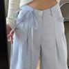 Damskor Vår/Sommar Långsam Stil Blå Rutig Volang Hög Midja Lös Vida Ben Golvlånga Byxor