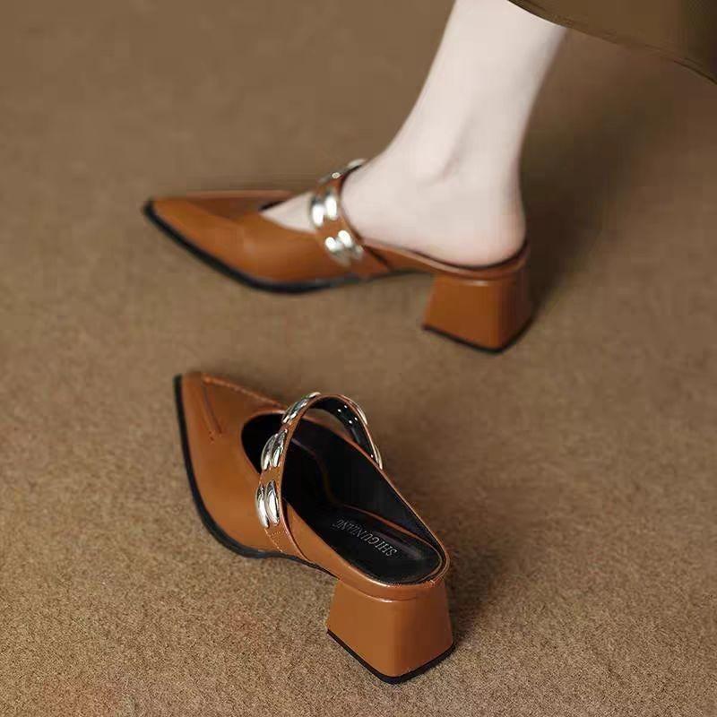French Chunky Mary Jane Women's Shoes 2025 Spring New Collection, Paired with Skirts, One-line Pointed-toe Stylish Single Shoes