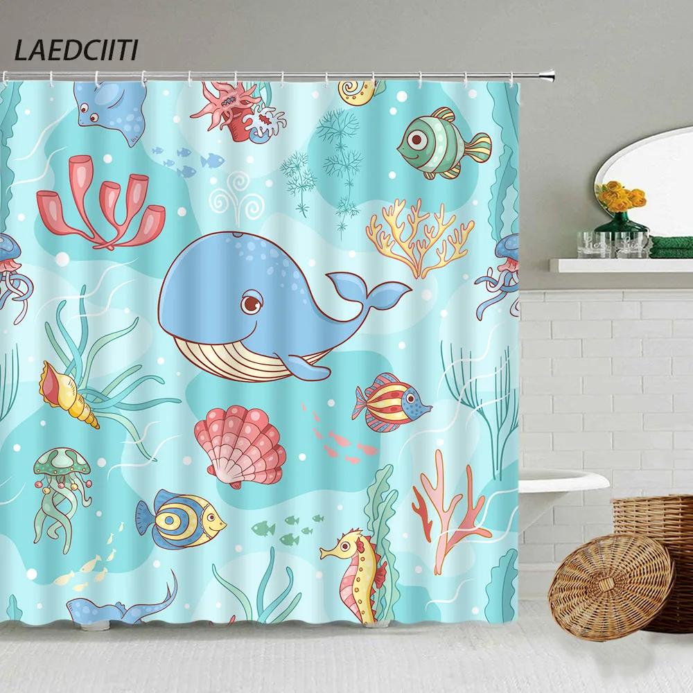 Cartoon Handbemalter Tier Duschvorhang, Katze, Vogel, Kaninchen, Pflanze, Blume, Kinder Badezimmer Dekor mit Haken, Hängender Sichtschutz