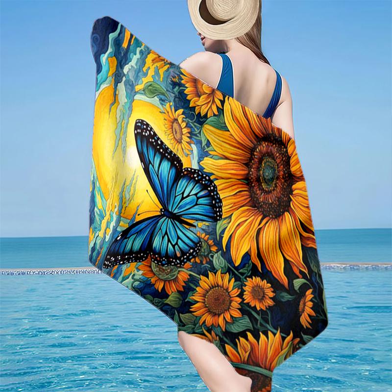 Butterfly And Sunflowers Beach Towel, Super Soft Microfiber, Gift for Her/Him, Birthday, for Pool, Beach, Travel, Home Decor Fan gifts