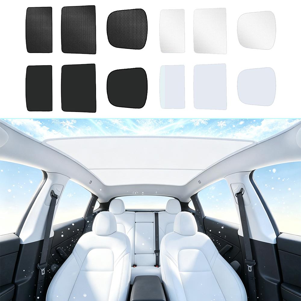 For Tesla Model YL 6-Seater Car Sunroof Sunshade Cover Ice Cloth Sun Protection Eat Insulation Roof Glass Sun Shade Accessories