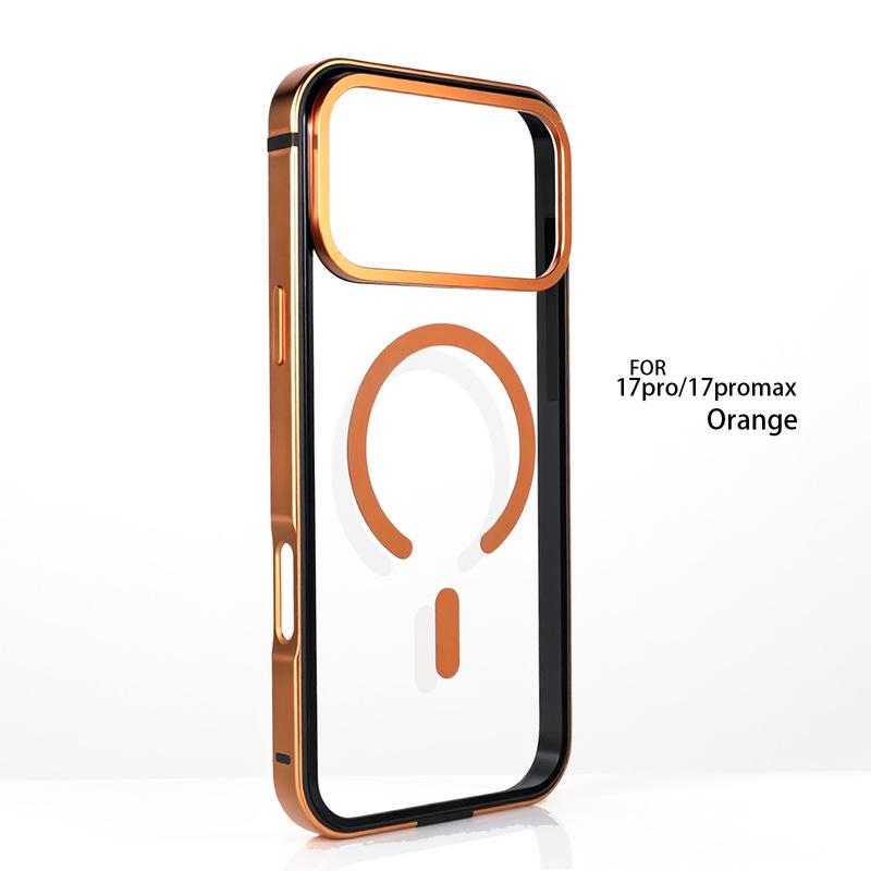 For IPhone 17 Pro High-End Metal Frame Phone Case, 17 Promax Magsafe Magnetic Charging HD Backplate Phone Protection Cases