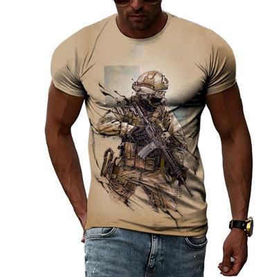 Yaz Moda Yaratıcı Görüntü erkek tişört Yuvarlak Yaka Kısa Kollu Kamuflaj Üniforma Asker Özel Kuvvetler Retro Silah Tops