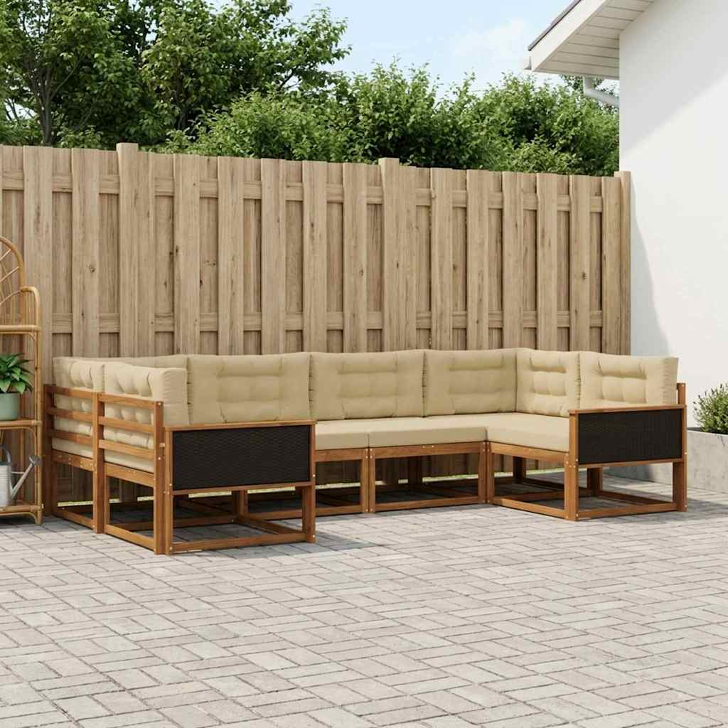 Outdoor Sofa Set with Cushions 6 pcs Natural and Beige