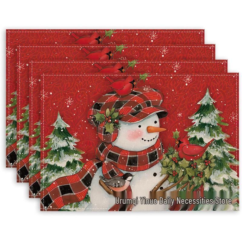 Christmas Snowman & Snowflake Plaid Insulated Placemat - Festive Table Decoration