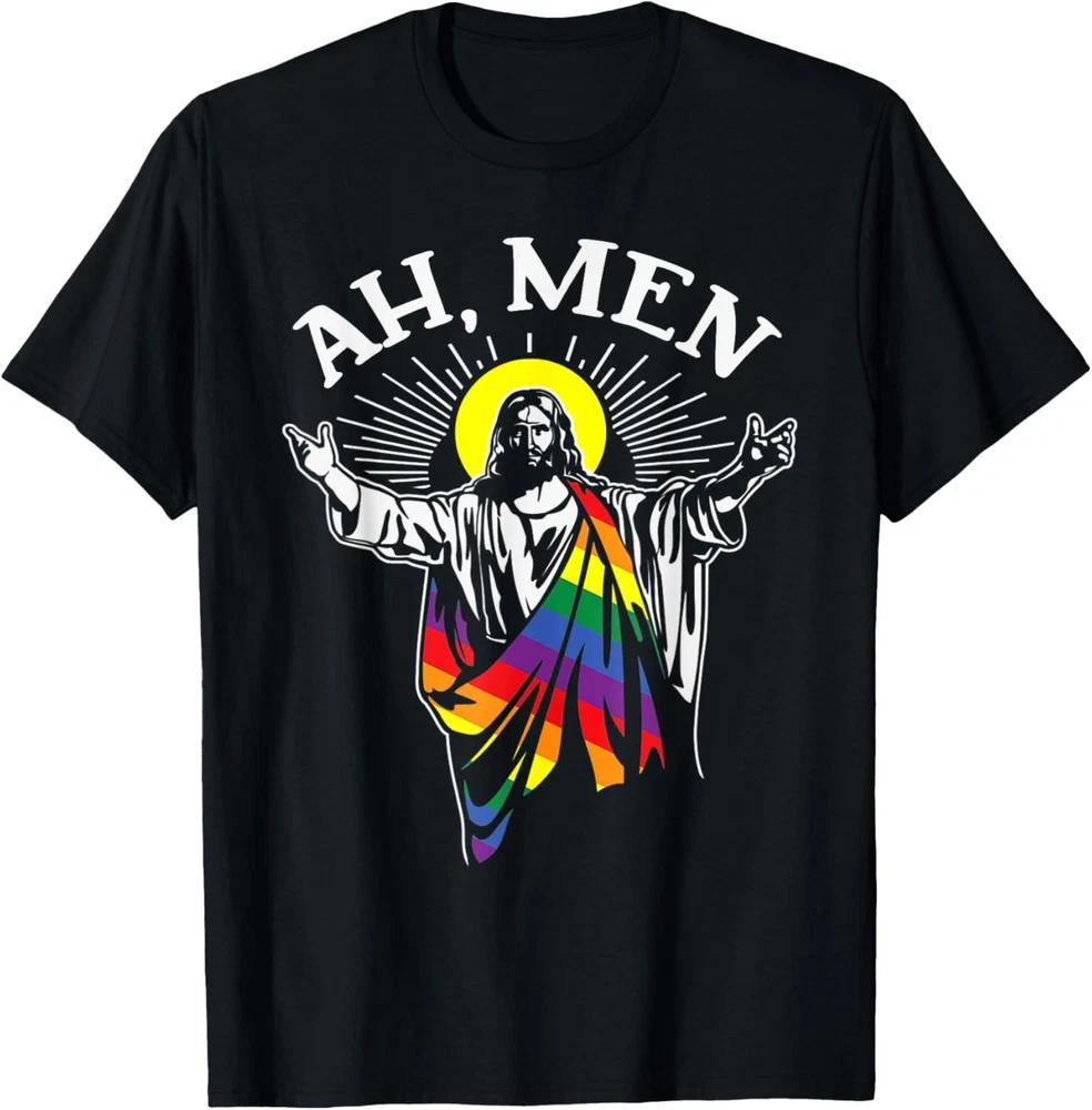 Ah Men Maglietta Unisex Arcobaleno Pride LGBT Cristiano Gesù