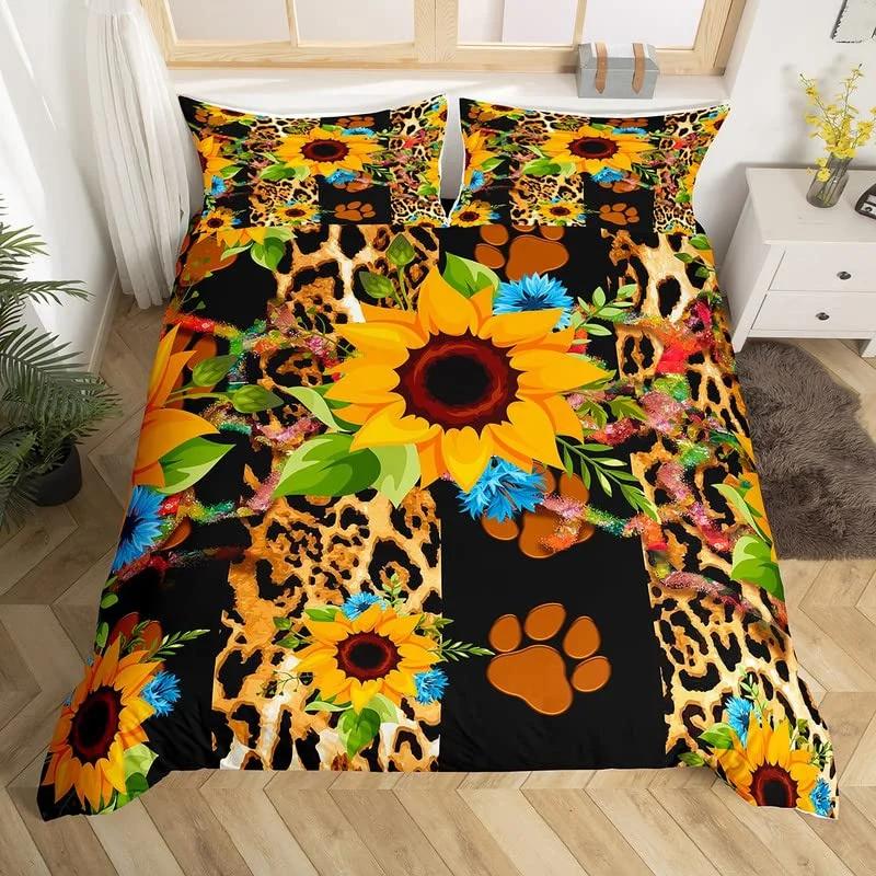 Cowhide Sunflower Duvet Cover Western Farm Animal Skin Bedding Set Microfiber Cow Fur Comforter Cover Twin For Boys Girls Room