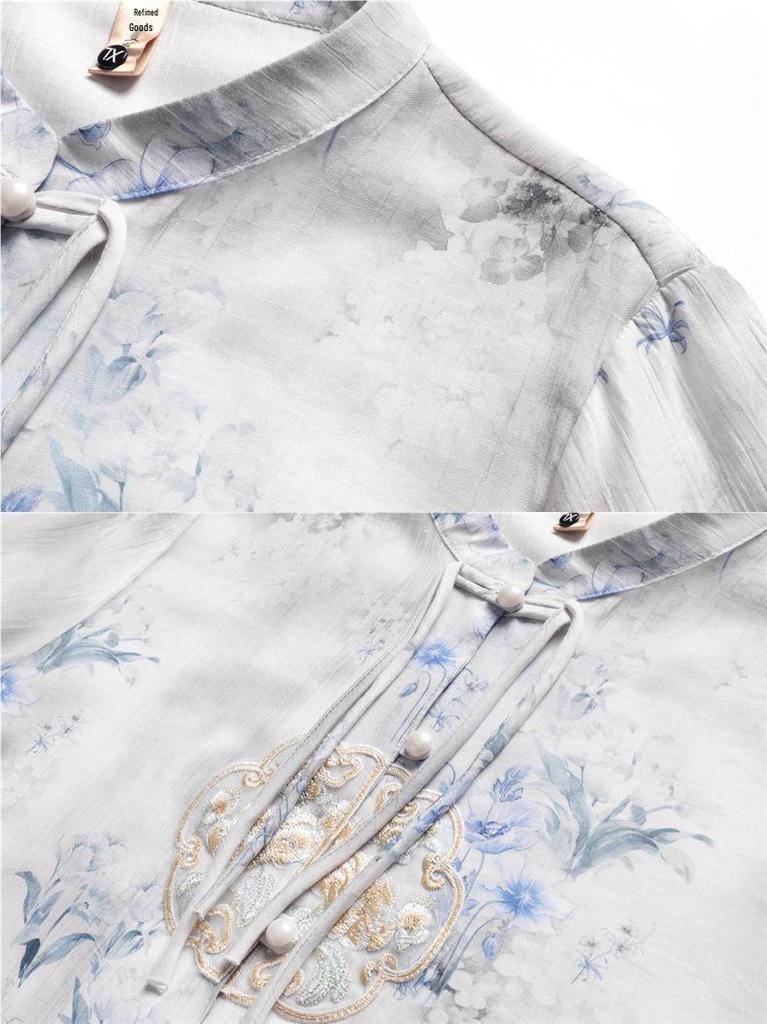 2026 Summer Chinese Style Mid-Sleeve Plus Size Blouse for Middle-Aged & Elderly Women