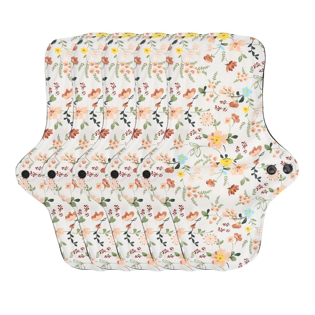 5 szt. Zmywalne Oddychające Podpaski Menstruacyjne Wzór Kwiatowy Super Chłonne Wielorazowe Bawełniane Podpaski Higieniczne Wkładki L