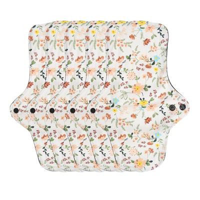 5pcs Washable Breathable Menstrual Pad Flower Pattern Super Absorbent Reusable Cotton Sanitary Pad Panty Liners L