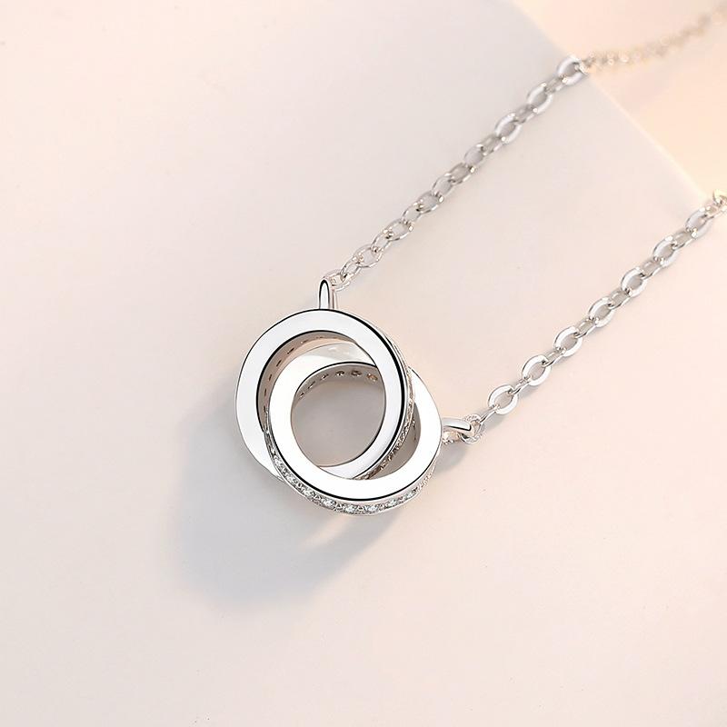 Doppelring-Doppelkreis-Halskette für Damen, modisches Temperament, Schlüsselbeinkette, Anhänger, Halskette