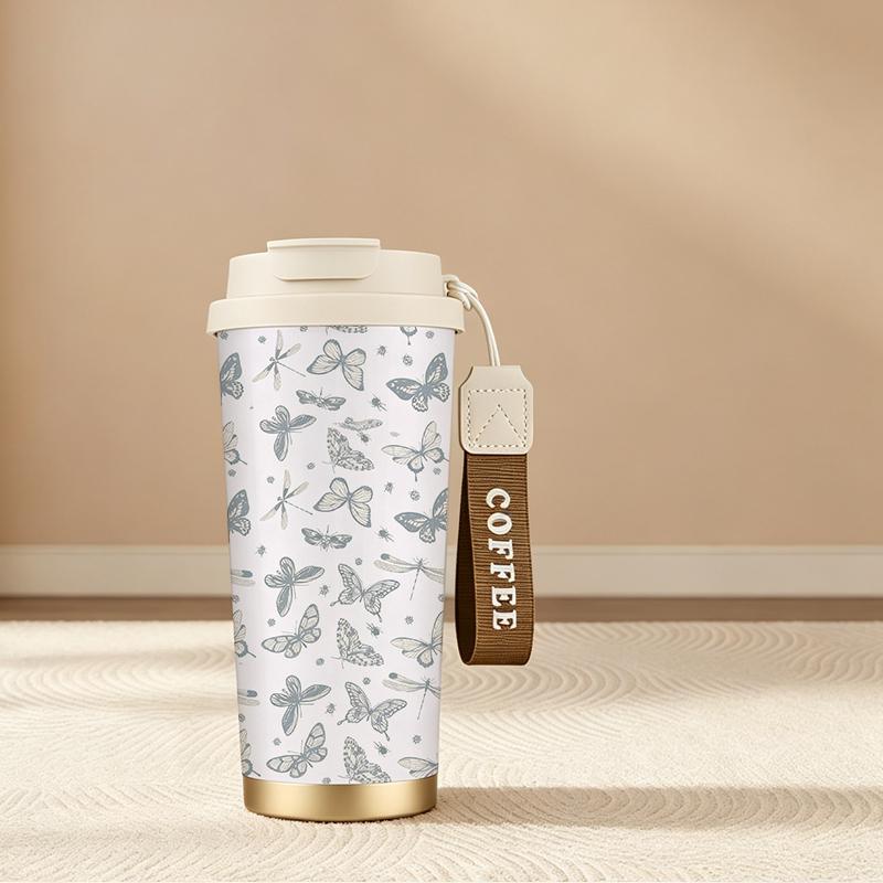 Coffee Mug 532ml Vintage Bug Element Lanyard Insulated Cup Leakproof Hand Cup Hot Cold Cup Gift Cup Beach Cup