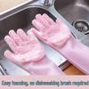 Durable Fleece-Lined Silicone Dishwashing Gloves - Non-Slip, Thickened for Household Scrubbing & Cleaning