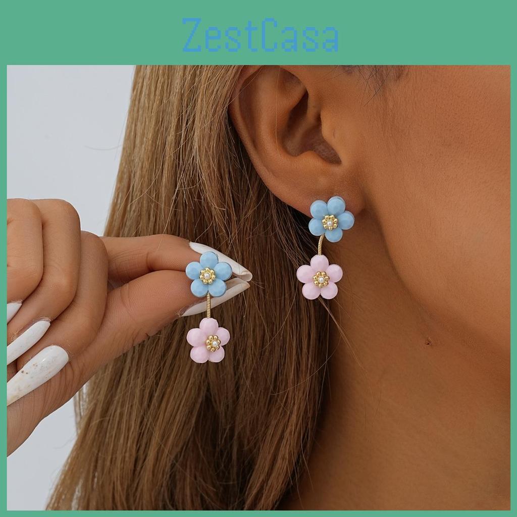 Fashionable Resin Flower Studs For Women Versatile Geometric Shape Earrings