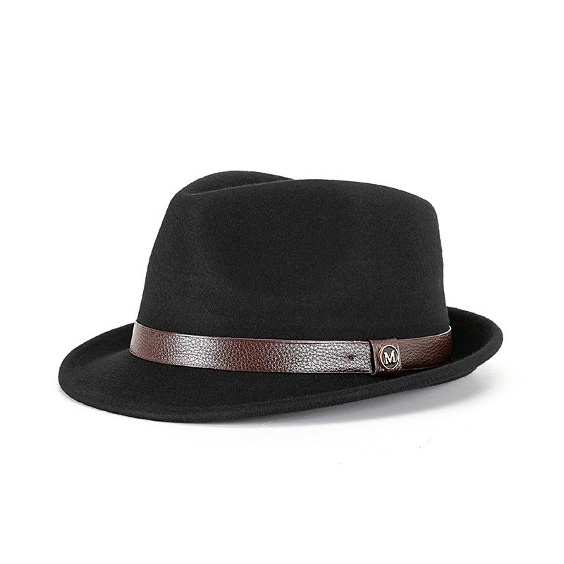 Hat autumn and winter pure wool top hat woolen retro French British jazz hat rolled edge felt hat