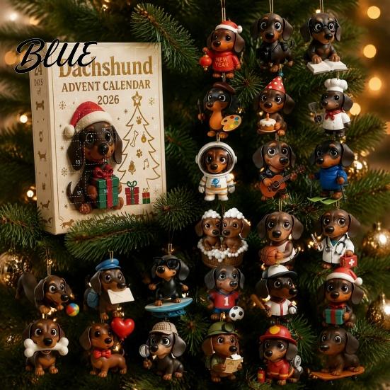 Christmas Party Favors Acrylic Ornaments with 24 Advent Calendar 2026 Dachshund Unique 2D Festive Holiday