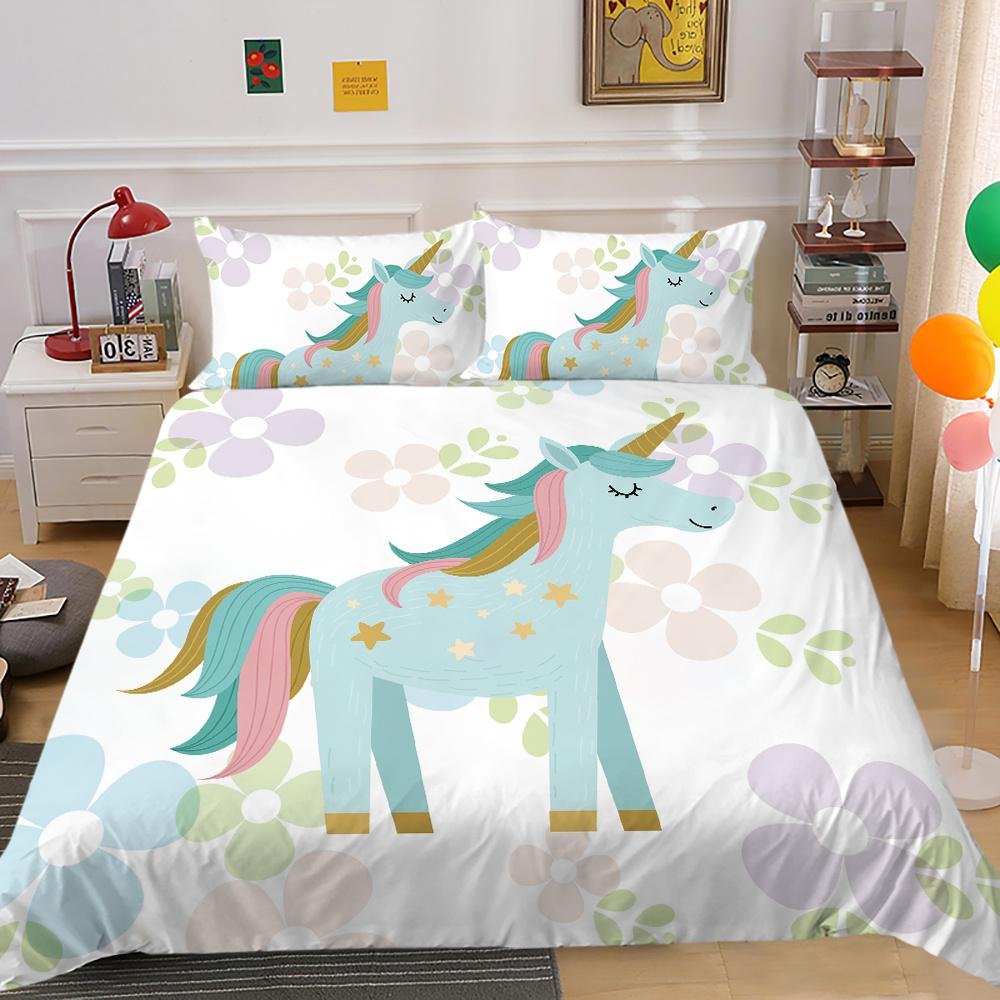 2023 Nový styl Unicorn Printing 3D ložní oblek 100% polyester Ložnice Dekor z mikrovlákna Pohodlný luxusní povlak na přikrývku