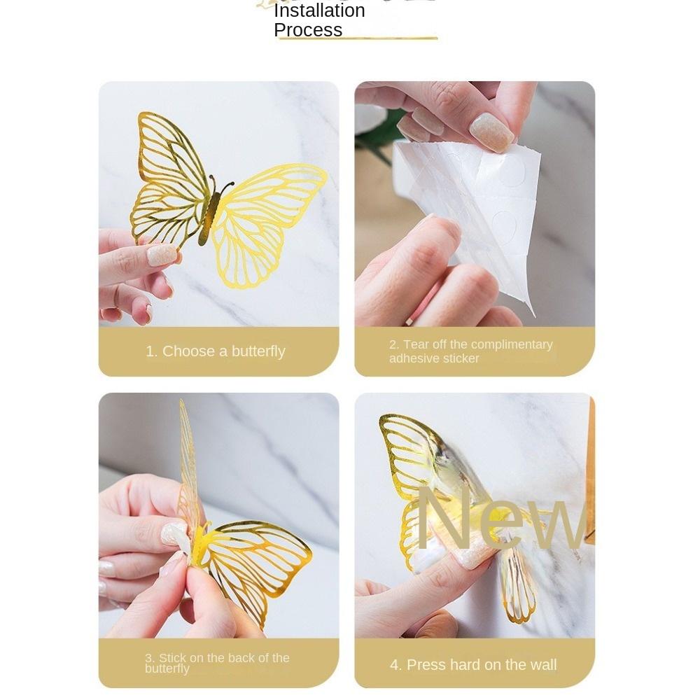 12pcs New 3D Butterfly Wall Stickers Self Adhesive DIY Butterfly Wallpaper Hollow Butterfly Decal Festival Decoration