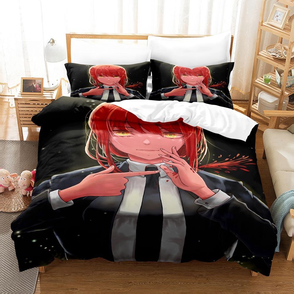 3D Print Anime Chainsaw Man Makima Bedding Set,Duvet Cover Bed Set Quilt Cover Pillowcase,King Queen Twin Size Boys Girls Adults