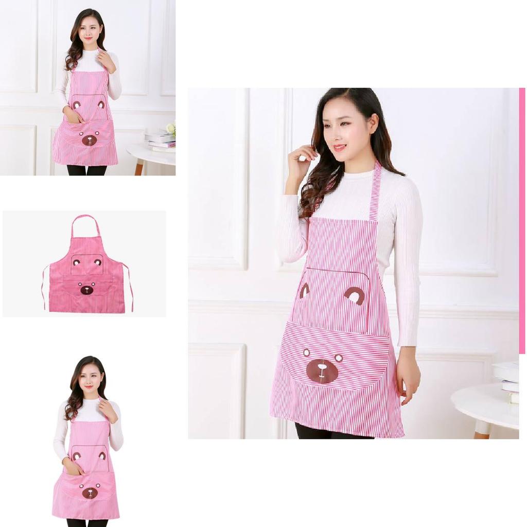 Sleeveless Apron With Bear Print For Home Cooking And Antistain Protection