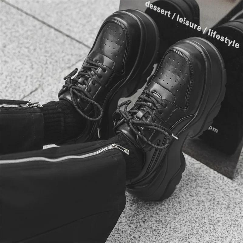 Men's Retro British-Style Derby Shoes with Thick Sole and Square Toe